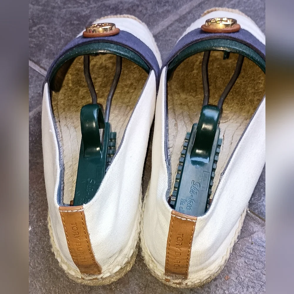 Tory Burch Canvas Espadrilles 9M Cream Navy Gold